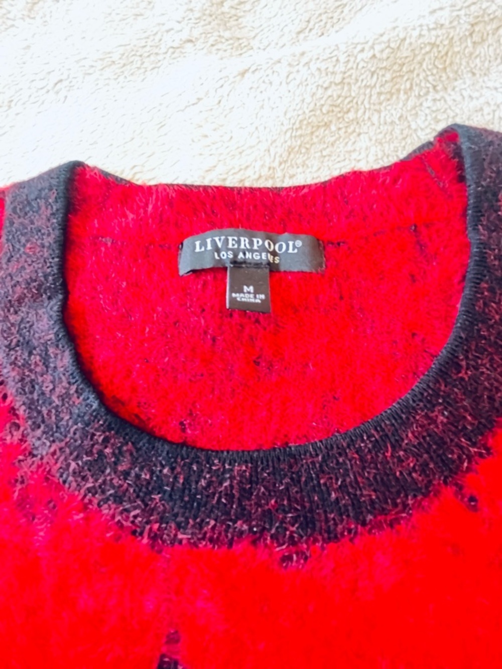 NWT Liverpool Red Black Floral Crewneck Sweater Long Sleeve Soft Vibrant Women - Picture 3 of 10
